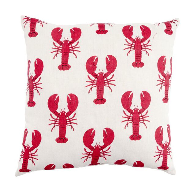 Coussin carr&eacute; beige motif homard 40x40cm