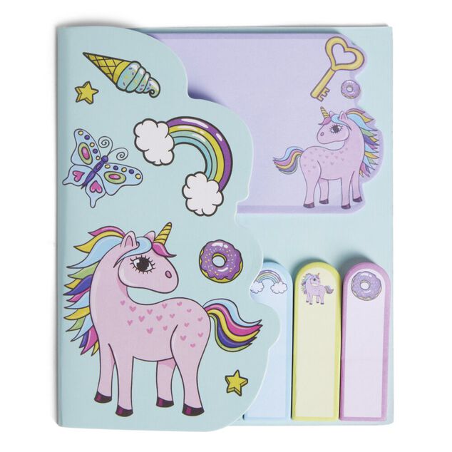 Carnet de notes adh&eacute;sives enfantin 12x14,5cm - 2 mod&egrave;les licorne ou dinosaure