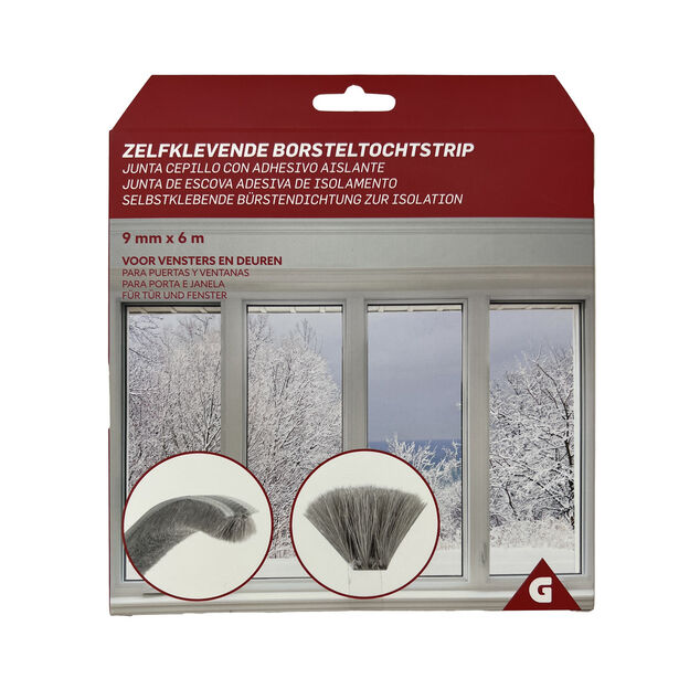 Joint brosse adh&eacute;sif d'isolation pour porte et fen&ecirc;tre 9mmx6m blanc