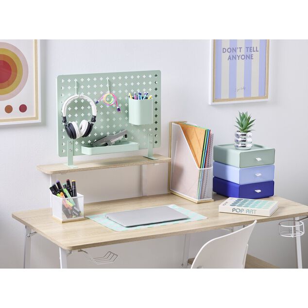 Rangement bureau 3 tiroirs verticaux plastique bleu et vert L19xP20xH22cm
