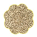 Set de table jonc de mer tress&eacute; et coton forme fleur contour jaune &Oslash;38cm