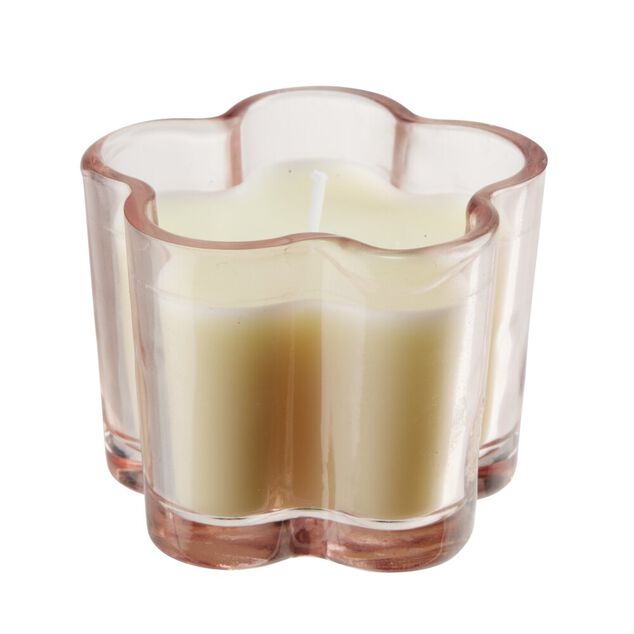 Bougie dans verre color&eacute; forme fleur &Oslash;5xH7cm (3 mod&egrave;les)