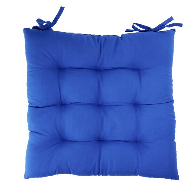 Galette de chaise carr&eacute;e unie bleue 38x38cm