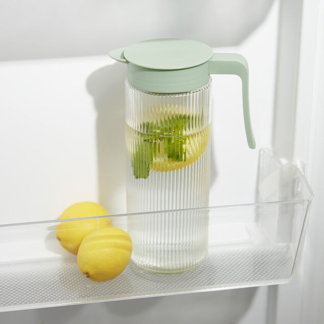 Pichet en verre et plastique vert avec 4 verres