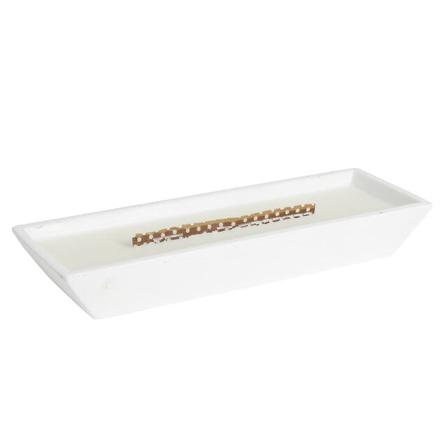 Bougie cire en c&eacute;ramique blanc effet flamme chemin&eacute;e 30,5x10,5xH4,5cm