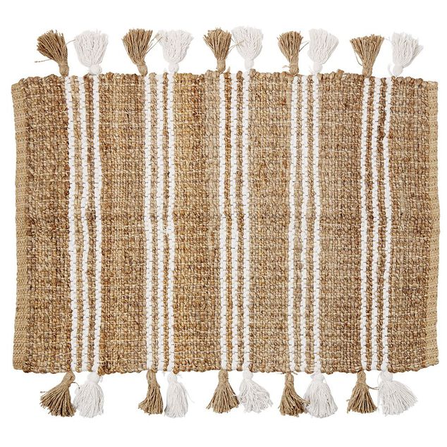 Tapis en jute avec pompon blanc L60X90 cm