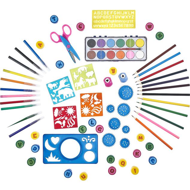 Kit cr&eacute;atif dessin mandala pochoir gommette tampon