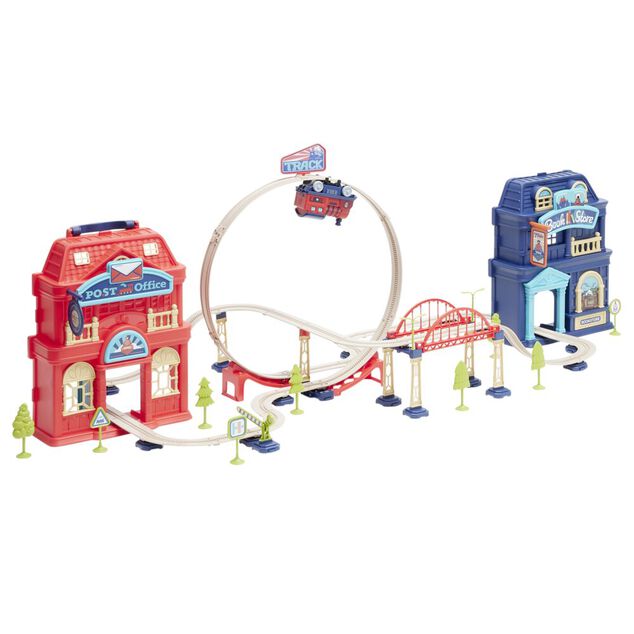 Circuit locomotive et gare dans valise 2en1 103x37xH36cm