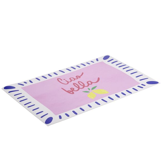 Tapis vinyle rectangulaire Ciao Bella blanc rose bleu 38x60cm
