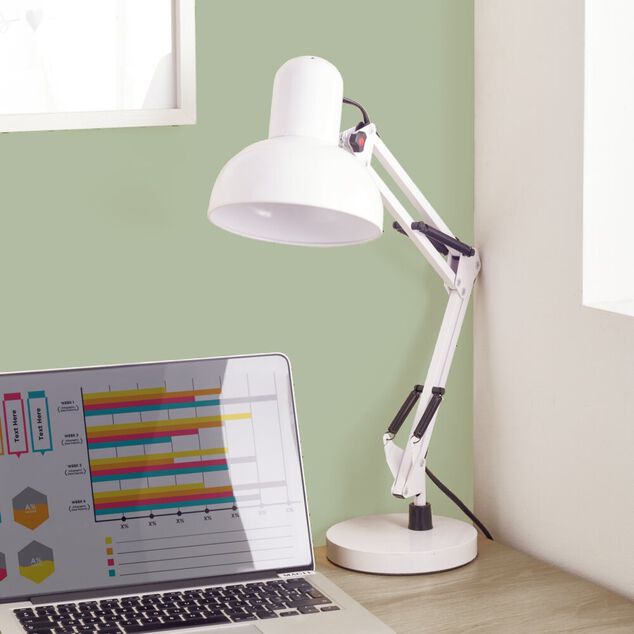 Lampe architecte m&eacute;tal blanc H56cm