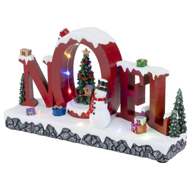 Village No&euml;l lumineux et anim&eacute; 12 LED sc&egrave;ne festive 29,5x10xH16,5cm