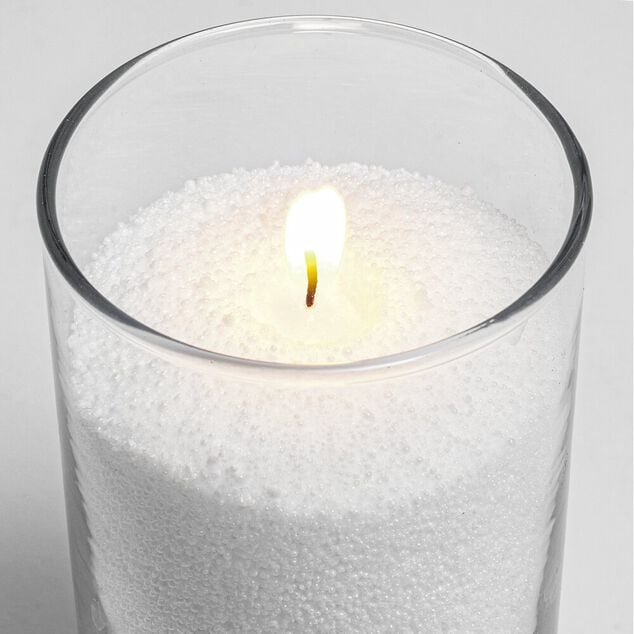 Photophore rond verre transparent &Oslash;8xH9cm adapt&eacute; aux bougies sable
