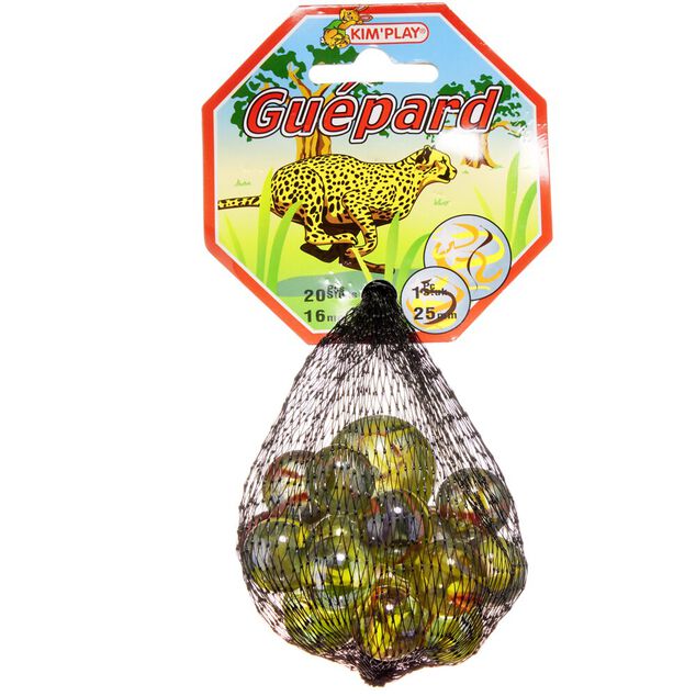Bille en verre x20 + 1 boulard motif gu&eacute;pard