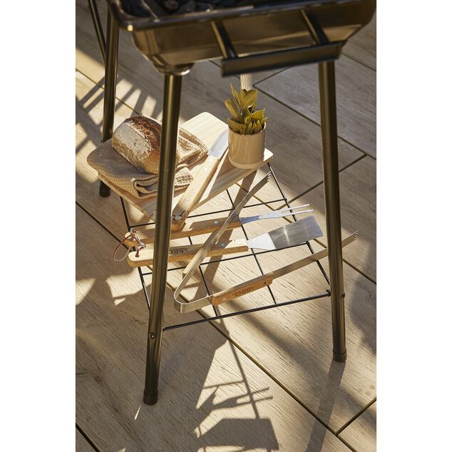 Kit barbecue 5 accessoires inox et bois avec &eacute;tui de rangement 21x46cm