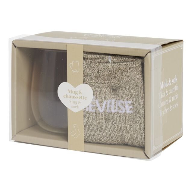 Coffret mug chaussettes R&ecirc;veuse beige