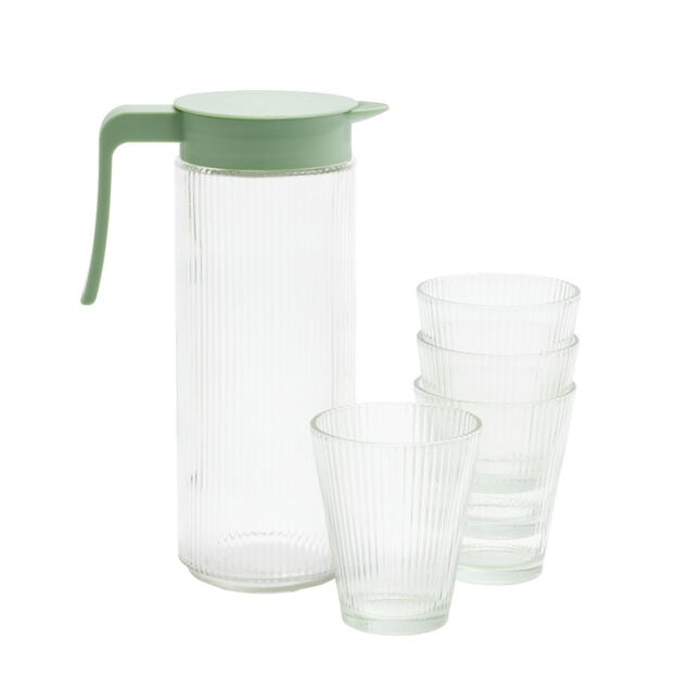 Pichet en verre et plastique vert avec 4 verres