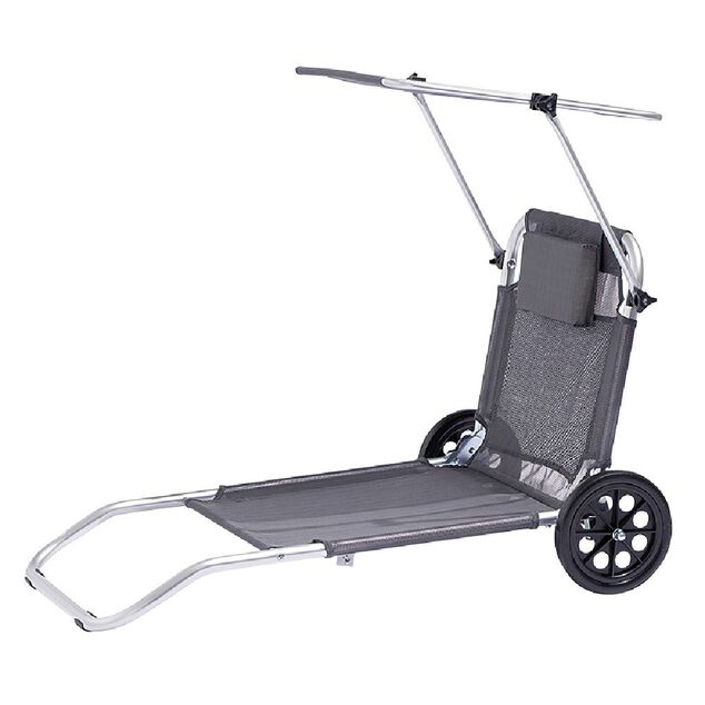 Chaise de plage grise avec pare-soleil 2 roulettes