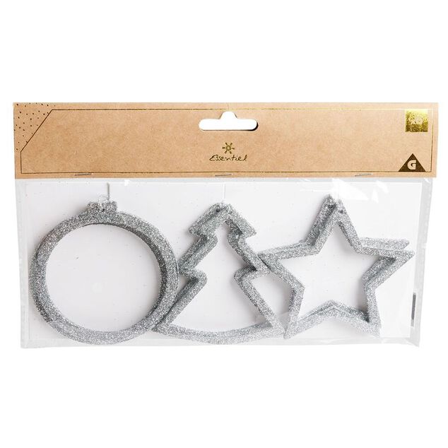 D&eacute;coration de No&euml;l &agrave; suspendre &eacute;toile/sapin/boule argent&eacute; x6