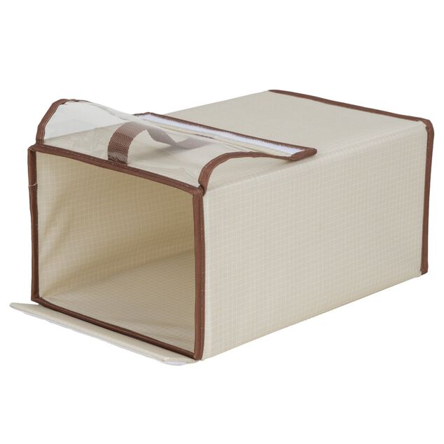 Pani&egrave;re rangement chaussures 12L polycoton beige et marron 34x22xH16cm