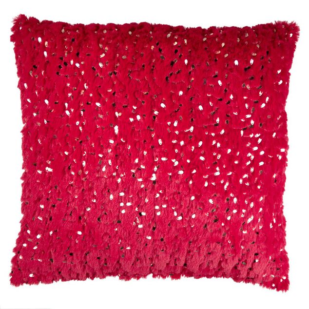 Coussin carr&eacute; tissu pilou sequins polyester L43X43XH10 cm (2 mod&egrave;les rouge ou vert)