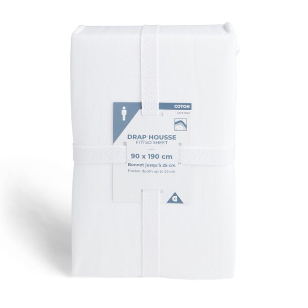 Drap housse 90x190cm 100% coton blanc