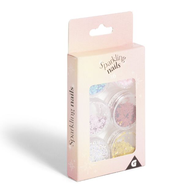 Strass autocollants pour ongles 6 pots paillettes rose bleu dor&eacute;