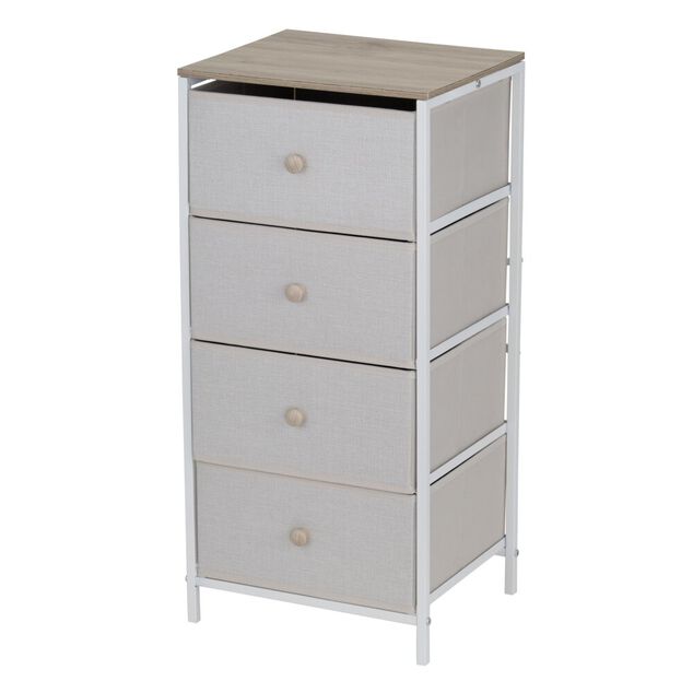 Console de rangement Gabrielle 4 tiroirs en bois blanc et naturel 35xP30xH75cm