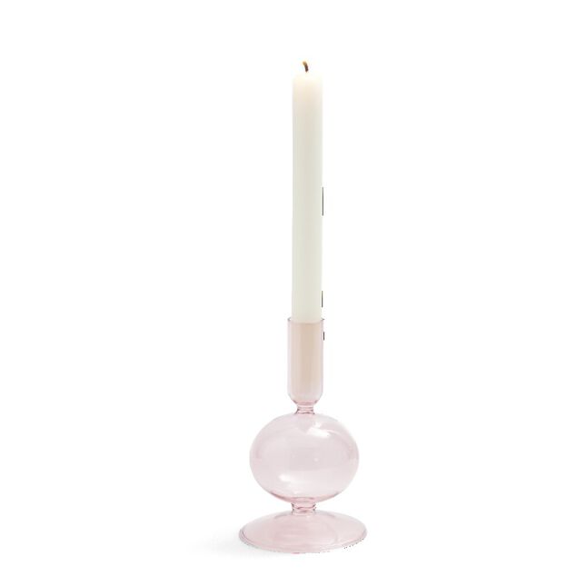 Bougeoir boule chandelier verre rose clair &Oslash;8,7xH15cm