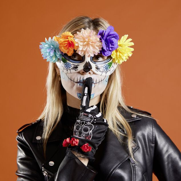 Masque Halloween Dia de los Muertos fleurs multicolores L25xH11cm