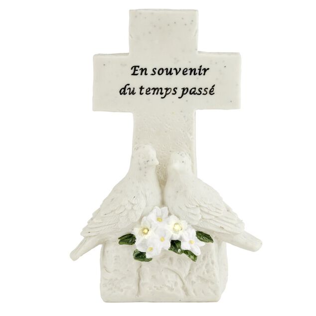 D&eacute;coration fun&eacute;raire solaire forme croix solaire avec colombes H15,5cm