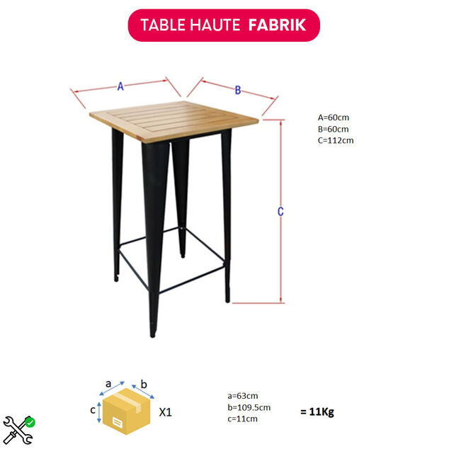 Table haute Fabrik m&eacute;tal et bois certifi&eacute; FSC&reg;