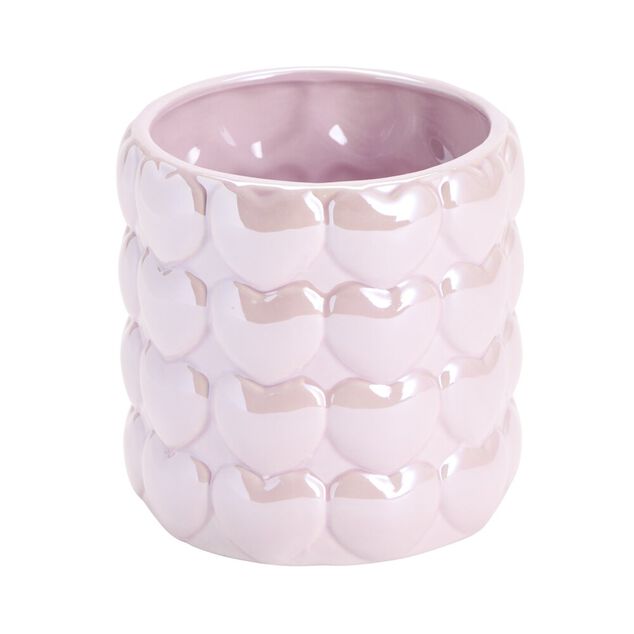 Vase c&eacute;ramique rond bubble coeur rose &Oslash;12xH13cm
