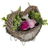 Pot rotin design coeur fleur artificielle