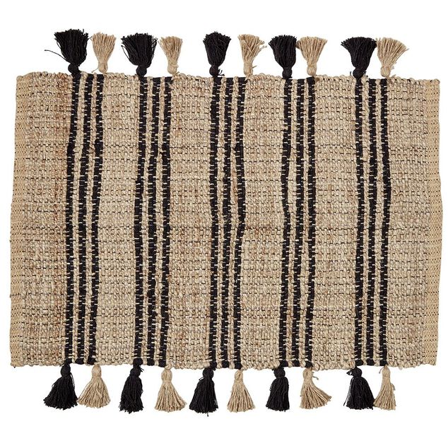 Tapis en jute avec pompon noir L60X90 cm