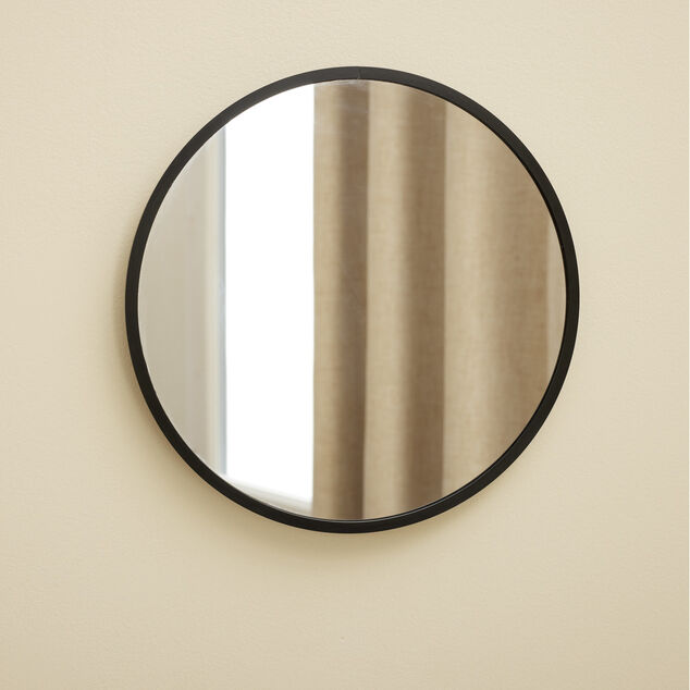 Miroir mural rond bord alu noir &Oslash;30cm