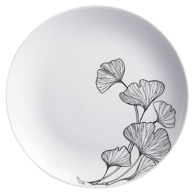 Assiette &agrave; dessert blanche d&eacute;cor fleur noire &Oslash;19cm