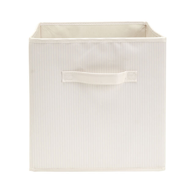 Panière de rangement Box Cube cartonnée blanche à rayures 31x31xH29cm