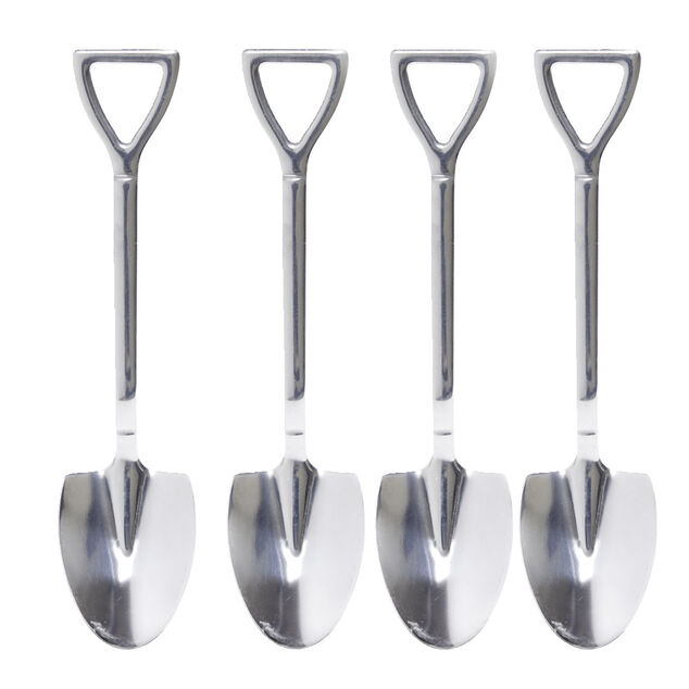 Lot de 4 cuill&egrave;res forme pelle en m&eacute;tal argent&eacute;