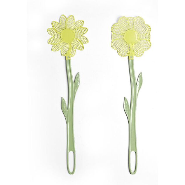 Tapette &agrave; insecte forme fleur plastique vert et jaune H47cm
