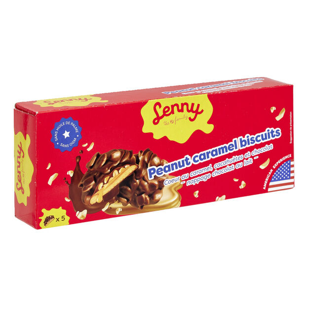 Biscuits cacahuètes et caramel Lenny nappage chocolat au lait 110gr