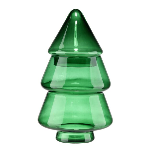 Bonbonni&egrave;re forme sapin verre L13X13XH23 cm vert