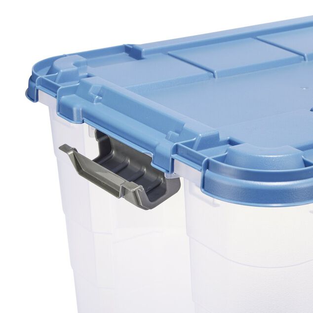 Box de rangement 60L plastique transparent 4 roues couvercle malin bleu 59x39xH36cm
