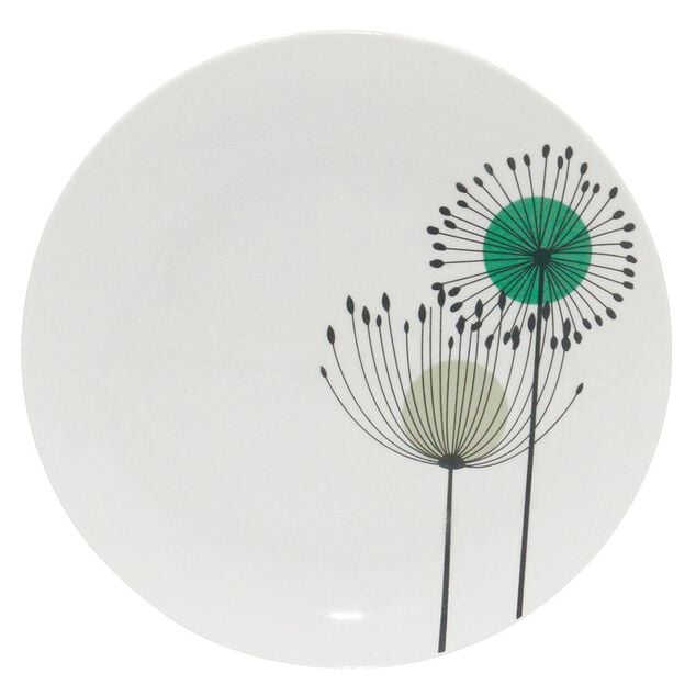 Assiette &agrave; dessert ronde blanche fleur pissenlit &Oslash;19cm