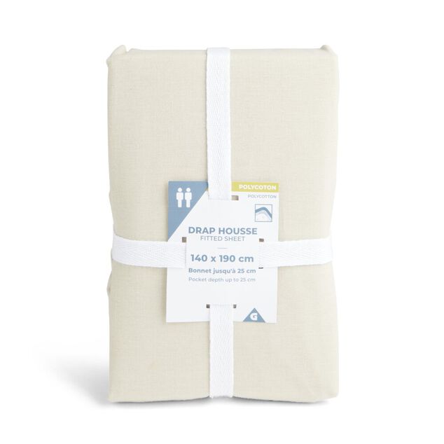 Drap housse 140x200cm polycoton beige