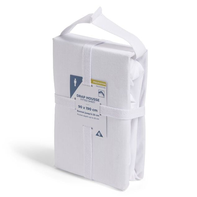 Drap housse 90x190cm polycoton blanc