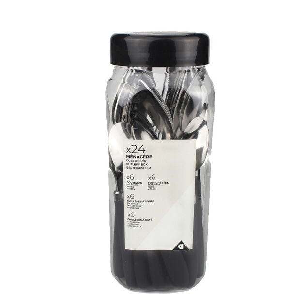 M&eacute;nag&egrave;re 24 pi&egrave;ces inox manche antid&eacute;rapant soft touch noir