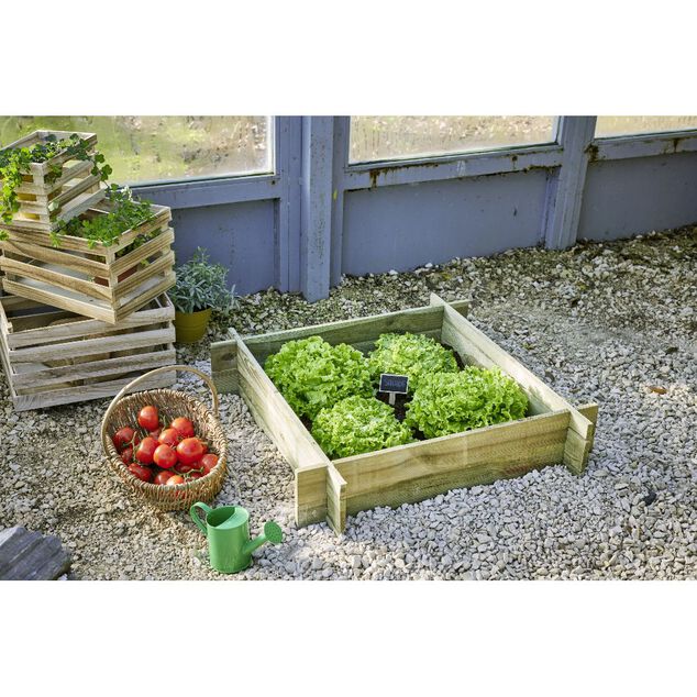 Carr&eacute; potager en bois naturel 80x80xH18cm