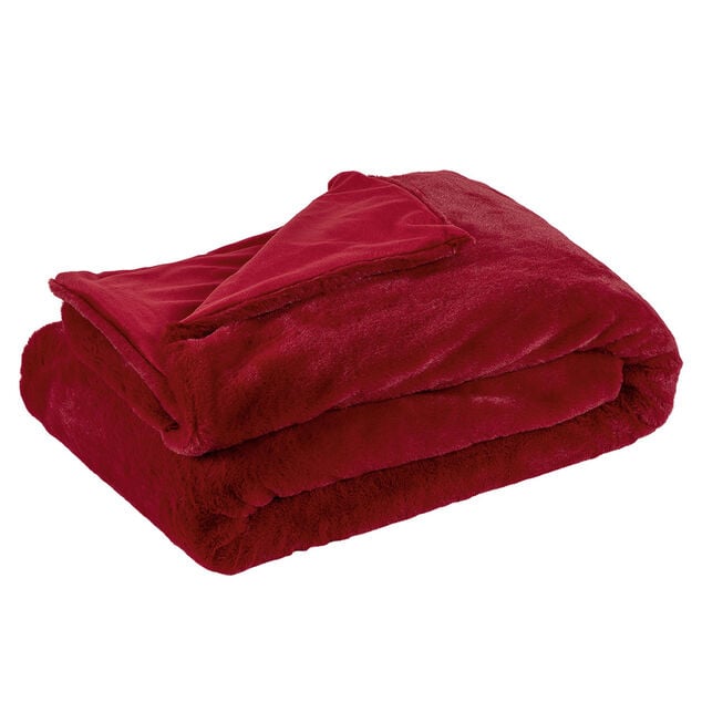 Plaid imitation fourrure uni rouge polyester 300 g/m&sup2;