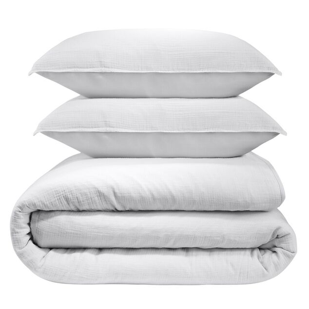 Parure de lit 2 personnes 240x260cm 2 taies 63x63cm gaze coton gris clair