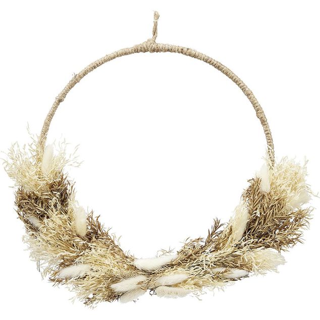 Couronne fleurs s&eacute;ch&eacute;es et gramin&eacute;es &Oslash;32cm